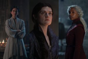 Sonoya Mizuno as Mysaria, Gayle Rankin as Alys Rivers, and Bethany Antonia as Baela