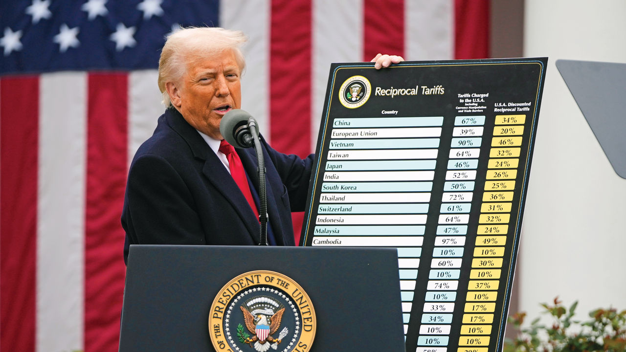 President Donald Trump speaks during an event to announce new tariffs