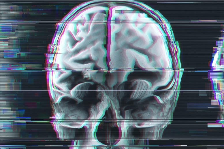 Ilustrasi Seni Glitch Gangguan Otak