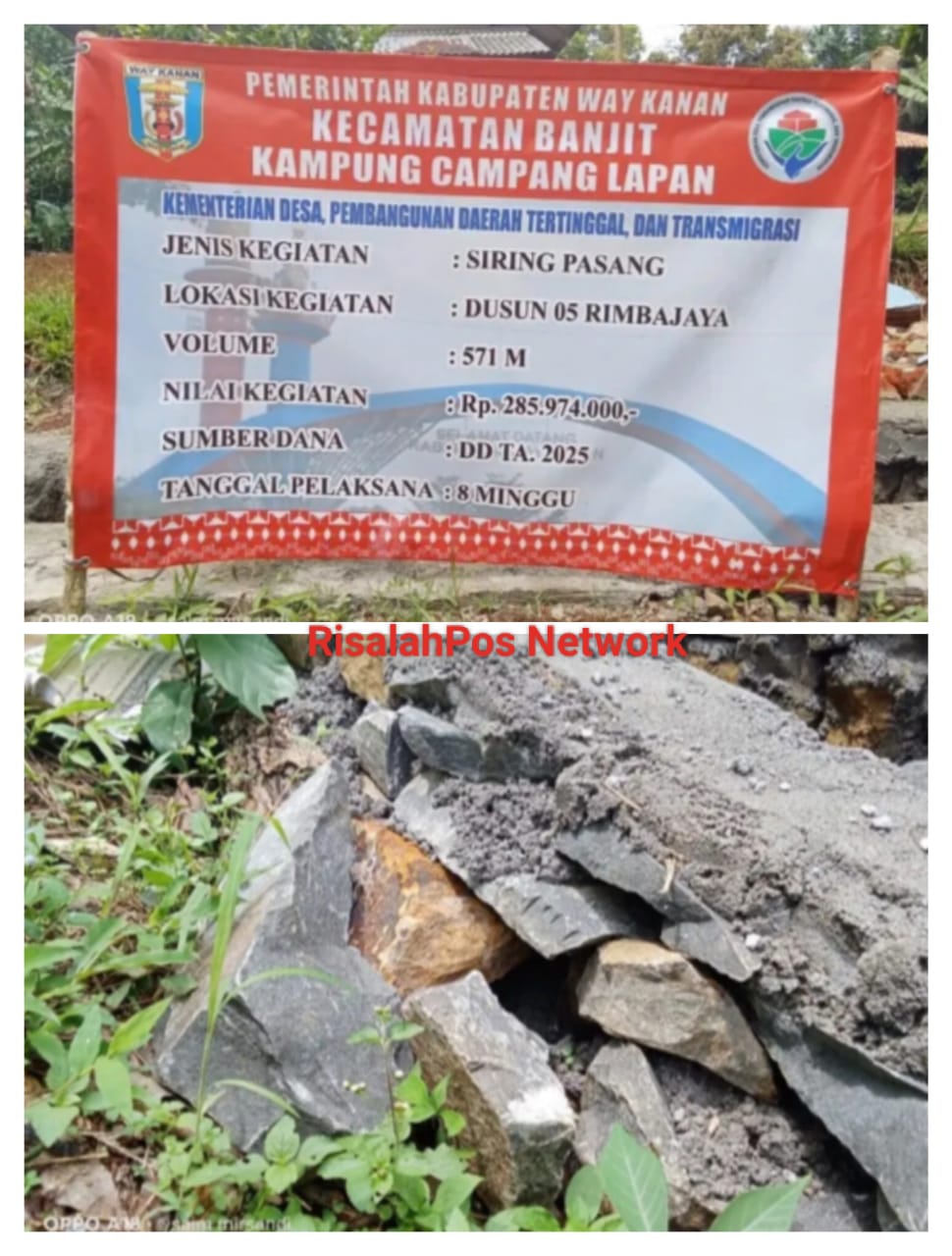 Diduga Pekerjaan Pembuatan Siring Pasang Sepanjang 571 M Dengan Pagu Anggaran Cukup Fantastik: Dikerjakan Asal Jadi