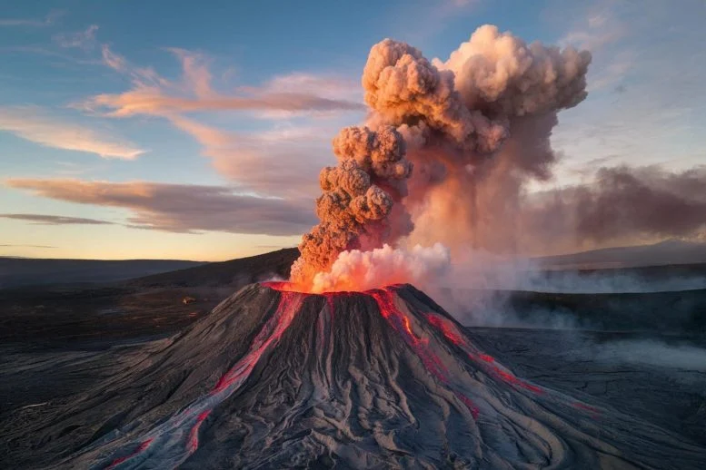 Pemandangan Udara Gunung Berapi Aktif Saat Erupsi